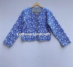 Welcome to Cottonartandcraft  Handmade Delivery from a small business in India Materials: Cotton Fabric Quality - 100 % cotton Sizes - Small Size - Chest -38 inch / 96.52 cm Length- 20.5 inch / 52.07 cm Sleeves -22 inch / 55.88 cm Medium Size - Chest-40 inch / 101.6 cm Length- 20.5 inch / 52.07 cm Sleeves -22 inch / 55.88 cm Large Size - Chest- 42 Inch / 106.68 cm Length- 21 inch / 53.34 cm Shoulder -15.5 inch / 39.37 cm Sleeves -22 inch / 55.88 cm XL Size - Chest -44 inch / 111.76 cm Length - 2 Spring Cotton Outerwear With Block Print, Cotton Block Print Outerwear For Spring, Fall Cotton Outerwear With Block Print, Handmade Long Sleeve Cotton Outerwear, Traditional Cotton Outerwear For Spring, Handmade Traditional Cotton Outerwear, Flower Coat, Kimono Women, Short Kimono