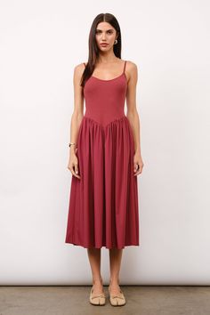 Drop-waist midi dress with a micro-ribbed cami bodice and nylon skirt. Adjustable straps. Lined. Ribbed top: 97% cotton, 3% spandex Skirt: 100% nylon // Lining: 100% cotton Made in China Measurements: 49" length (adjustable straps) Small: 14.5" across chest Medium: 15" across chest Large: 15.5" across chest Model: 5'9" wearing size Small Nylon Skirt, Ribbed Midi Dress, Ribbed Top, Dress Hats, Cotton Skirt, Drop Waist, Jumper Dress, Swimwear Accessories, Black Midi Dress