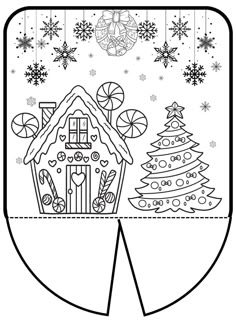 a paper cutout with christmas decorations and a house in the middle, surrounded by snowflakes