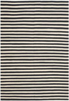 a black and white rug with horizontal stripes