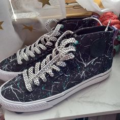 Yall, These Radass Super Funky And Fun Punked Out Y2k Mid 2000s Brand New W/O Box Iron Fist Paint Splattered High Top Sneakers Are So Rad And Rare!! Discontinued A Long Time Ago, As The Posh Kids Call Em "Deadstock", These Hard To Find Sneaks Are Beyond Dope! Emo Scene Mall Goth Punk Fashion! Near Vintage Gear! Mens Size 9, Women's Sz 11! Bottom Photo Shows Some Of The Current Shoe Collection You Can Find In The Rage Store! *Not Everything Listed Online, Ask!* Items Are Being Hosted At Cheap Chi Goth Punk Fashion, 2010 Shoes, Shoes Y2k, Egirl Aesthetic, Tripp Nyc, Iron Fist, Goth Punk, Black Milk, Emo Scene