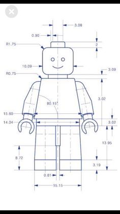 a drawing of a lego figure with measurements