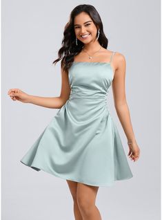 JJ's House Satin Straight Fall Spring Summer A-line General Plus Back Zip Coquette Skater Dresses Simple Agave Height:5.8ft（176cm） Bust:32in（82cm）Waist:24in（61cm）Hips:35in（89cm） No Short Blue Spaghetti Straps Homecoming Dress. #JJ's House #Satin #Straight #Fall #Spring #Summer #Aline #General #Plus #BackZip #Coquette #SkaterDresses #Simple #Agave #No #Short #Blue #SpaghettiStraps #HomecomingDress Cute Short Dresses Casual Simple, Blue Satin Dress Short, Formal Dresses Knee Length, Satin Dress Short, Blue Satin Dress, Satin Formal Dress, School Dance Dresses, Short Satin, Formal Dresses For Teens