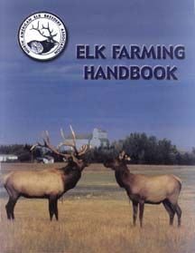 two elk standing next to each other in a field with the words elk farming handbook