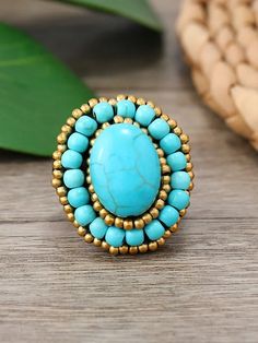 Adjustable Turquoise Open Ring For Wedding, Handmade Turquoise Open Ring For Weddings, Turquoise Beaded Rings As Gifts, Turquoise Beaded Rings As A Gift, Woven Ring, Weaving, Turquoise, Ring