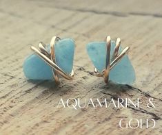 Beautiful and delicate genuine Pale Blue Green Aquamarine and 14ct gold-filled or 925 Sterling Silver wire wrapped handmade stud post butterfly earrings. Each Aquamarine gemstone is approx 6mm in size, drilled and carefully and securely wrapped in a wire of your choice.  Aquamarine's name comes from the Latin for seawater and it was said to calm waves and keep sailors safe at sea. March's birthstone was also thought to enhance the happiness of marriages. It goes without saying that each piece is Gold Hand Wrapped Earrings For Gift, Hand Wrapped Gold Earrings For Gifts, Blue Hand Wrapped Earrings Gift, Blue Hand Wrapped Earrings For Gift, Hand Wrapped Blue Earrings Gift, Green Aquamarine, Aquamarine Earrings, Sterling Silver Wire Wrap, Lovely Necklace