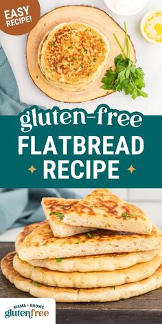 the gluten - free flatbread recipe is stacked on top of each other