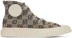 High-top polyester- and cotton-blend canvas sneakers in beige. · Jacquard logo pattern throughout · Rubber cap toe · Lace-up closure · Rubberized logo patch at outer side · Rubberized logo patch at heel counter · Canvas lining · Treaded rubber sole Supplier color: Monogram beige Canvas High-top Lace-up Sneakers With Logo Print, Lace-up High-top Canvas Sneakers With Logo, Beige Sneakers With Embroidered Logo For Streetwear, Beige Embroidered Logo Sneakers For Streetwear, Canvas High-top Sneakers With Logo Print For Streetwear, Canvas High-top Sneakers With Logo Print, Sporty Beige Sneakers With Logo, Beige Logo Sneakers For Streetwear, Beige Lace-up Sneakers With Logo