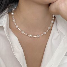 Sizzling hot deal! Classy and Chic: Dainty Silver and Pearl Necklace - Perfect Gift Idea, available at a breathless price of $36.00 Ignite the town! #BirthdayPresent #PearlChoker #PearlBeaded #DaintyPearlJewelry #BohoSilverNecklace #ChokerNecklace #BeadedNecklace #GiftForHer #ModernSilverJewel #ChristmasGift Pearl Outfit Classy, Modern Necklace Design, Pearl Outfit, Beaded Jewelry Necklaces, Silver Pearl Necklace, Pearl Necklaces, Silver Chains, Silver Jewels, Classy Jewelry