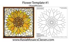 two stained glass pictures with the same color and size, one has a sunflower on it