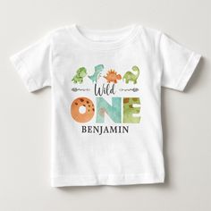 Wild One 1st Birthday Dino Baby T-Shirt Jungle 1st Birthday, Wild One 1st Birthday, Jungle Theme Birthday, Dino Birthday Party, Dinosaur First Birthday, Birthday Gold, 1st Birthday Shirts, Dino Birthday, Cadeau Photo