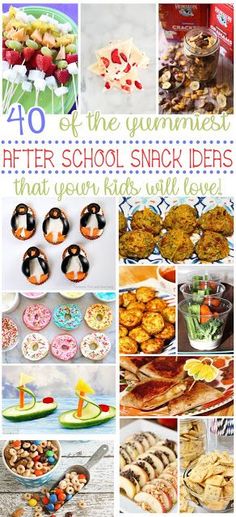 a collage of different snacks and desserts with the words 40 after school snack ideas that every kids will love