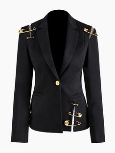 Material: Wool, Cotton Slit details throughout, v-neckline, partially lined Button fastening at front Dry clean only Our Style No. ZC-14412 Stylish Black Women, Female Suit, Mode Mantel, Blazer Casual, Mode Hippie, Slim Fit Blazer, Party Kleidung, Slim Fit Blazers, Estilo Punk