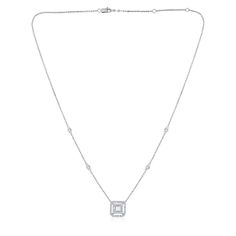 Crafted in 4.91 grams of 14K White Gold, the necklace contains 7 stone of Baguette Lab Created Diamond with a total of 0.27 carat in E-F color and VVS-VS clarity combined with 40 stone of Round Lab Created Diamond with a total of 0.385 carat in E-F color and VVS-VS clarity. The necklace length is 18 inches. White Gold Dimond Necklace, Luxury Brilliant Cut White Gold Chain Necklace, Luxury White Gold Solitaire Necklace With Baguette Cut, White Gold Diamonds Necklace, 3mm Diamond 17inch Linear Diamond Necklace, White Gold Necklace With Diamond, Luxury White Gold Station Necklace With Diamond Cut, White Necklace, Lab Created Diamonds