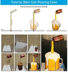 instructions to make a beer mug with foam pouring from the top and bottom, in spanish