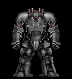 a large robot standing on top of a black ground