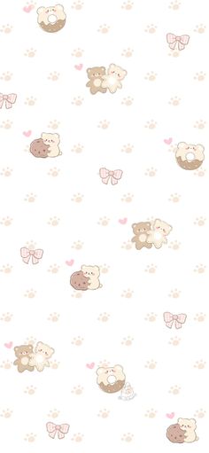 an animal themed wallpaper with teddy bears and hearts on the backgroung