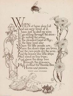 an old book page with flowers and a poem