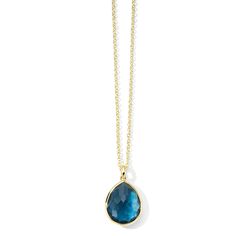 Lovers of blue gemstones will absolutely delight in this 18K gold teardrop pendant, centered by a London blue topaz. The jewelâ€™s depth of color is enhanced by the dazzling facets, which are cut all over in a random pattern designed by Ippolita for the Rock Candy® collection. It can bring a lush pop of vibrancy to any neckline, worn alone or piled on with multiple strands. 
 • 18K Gold 
 • Gemstones: London Blue Topaz 
 • Length: 16-18" London Blue Topaz Jewelry, Orange Citrine, Hinged Ring, Candy Collection, 18k Gold Chain, February Birthday, Random Pattern, Rock Candy, Teardrop Necklace