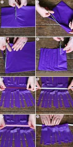 step by step instructions on how to make an origami wallet with purple paper