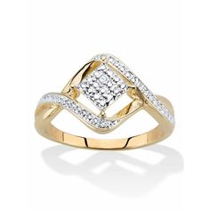 a yellow gold ring with white diamonds on the sides and an open square design in the middle