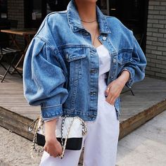 One Size New Blue Denim Jacket For Spring Day Out, Chic Denim Blue Spring Outerwear, Blue Oversized Outerwear For Spring, Oversized Blue Outerwear For Spring, Chic Denim Blue Outerwear, Chic Blue Denim Jacket For Day Out, Chic Winter Denim Jacket, Chic Winter Denim Jacket For Day Out, Chic Long Sleeve Denim Blue Outerwear