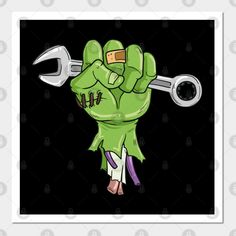 a cartoon character holding a wrench in his hand