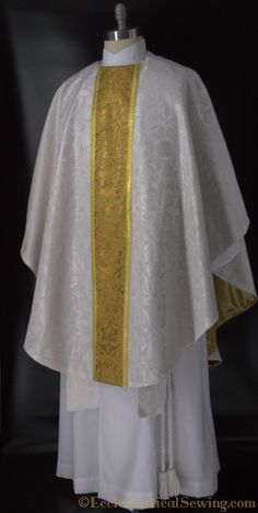 Dayspring Chasuble Luxury Gold Ceremonial Chasuble, Luxury Gold Traditional Chasuble, White Elegant Chasuble For Weddings, Gold Embroidered Chasuble For Weddings, Gold Wedding Chasuble With Gold Embroidery, Priest Robes, Liturgical Vestments, Luther Rose, Cross Applique