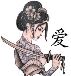 Geisha Tattoo Women, Female Japanese Warrior Tattoo, Japanese Pinup Tattoo, Chinese Lady Tattoo, Japanese Female Samurai Tattoo, ဂျပန်မ Tattoo, Woman Samurai Tattoo, Female Samurai Tattoo Design, Japanese Lady Tattoo