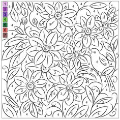 a coloring page with flowers and numbers