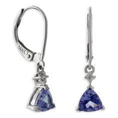 Tanzanite lever back earrings with diamond accents, in 14K white gold. Fine Jewelry Tanzanite Earrings In White Gold, Silver Tanzanite Earrings Fine Jewelry, Luxury Tanzanite White Gold Earrings, Tanzanite Diamond Earrings, Luxury Tanzanite Earrings With Gemstone, Blue Tanzanite Brilliant Cut Earrings, Tanzanite Diamond, Leverback Earrings, Jewelry Shop