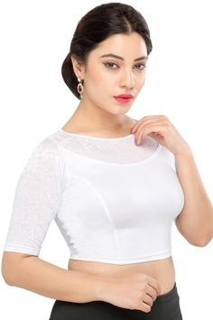 Product Features: Blouse Color: silver Blouse Fabric: Polyester Blouse Work: Solid Blouse Closure: Stretchable Blouse Type: Non-Padded Blouse Sleeves Type: Elbow Sleeves Blouse Neck Type: Boat Neck Product type: Saree Blouse Occasion: Partywear Disclaimer: There will be slight difference in digital to actual image Stretchable Blouse, Net Sleeves, Shimmer Blouse, Blouse Crop Top, Saree Blouses Online, Silver Blouse, Blouse Crop, Indian Saree Blouses Designs, Blouse Neck