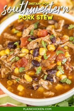 instant pot southwestern pork stew in a white bowl