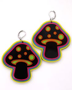 Electric Shroom Earrings - One Stop Rave Funky Rainbow Earrings For Gift, Funky Rainbow Earrings As Gift, Fun Mushroom Design Jewelry For Gifts, Quirky Multicolor Dangle Jewelry, Fun Mushroom Design Jewelry Gift, Unique Adjustable Mushroom Earrings, Funky Rainbow Earrings, Funky Adjustable Dangle Earrings, Retro Rainbow Earrings For Gift