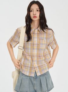 Add a splash of color to your wardrobe with our Vibrant Plaid Button-Up Shirt. This eye-catching piece features a lively plaid pattern in refreshing shades of blue and green, perfect for a casual yet put-together look. The versatile design allows for easy styling, whether worn open over a tee or buttoned up for a more polished appearance. Size Chart Size Length (cm/in) Shoulder (cm/in) Bust (cm/in) Hem (cm/in) Sleeve (cm/in) S 54.5 / 21.46 43 / 16.93 99 / 38.98 98 / 38.58 21.5 / 8.46 M 56 / 22.0 Cami Shirt, Mens Cardigan Sweater, Knitwear Cardigan, Romper Pants, Outerwear Coats, Sweater And Shorts, Summer Shirts, Flare Pants, Bottoms Pants