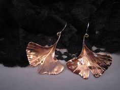 Lg sculpted long Stemmed Ginkgo Leaf Earrings Elegant Copper Leaf Jewelry, Copper Work, Ginkgo Leaf, Botanical Jewelry, Happy Customer, Customer Review, Leaf Earrings, Sterling Earrings, Artisan Jewelry