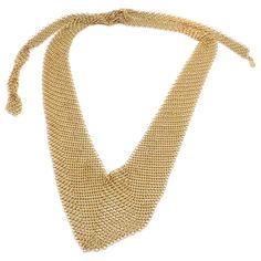 Authentic Tiffany & Co Peretti 20k Yellow Gold Mesh Bib Scarf Necklace  Metal: 20k Yellow Gold  Length: 26"  Weight: 55.2 grams  Width: from 1 3/4" to 1/4"  Hallmarks: Tiffany & Co Peretti 20k T3338lhle  Please reference the dimensions in the description for the best approximate dimensions. Scarf Bib, Vintage Tiffany, Scarf Necklace, Clothes Horse, Metal Necklaces, Buying Jewelry, Tiffany & Co., Yellow Gold, Mesh