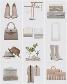 a bunch of different types of shoes and bags