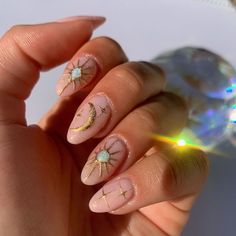 Which Tattoos For Women, The 1975 Inspired Nails, Virgo Themed Nails, Space Aesthetic Nails, Nails Space Design, Neutral Summer Nails Almond, Magical Nail Art, Magic Nails Design, Dark Simple Nails