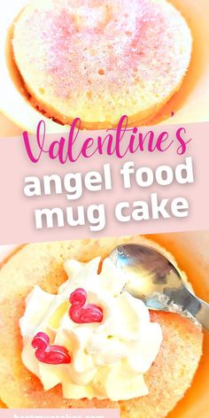 valentine's angel food mug cake with whipped cream on top