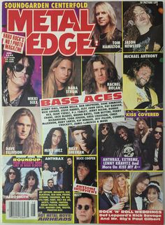 the front cover of metal edge magazine, with pictures of musicians and their names on it