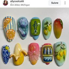 Gel Ink Nails, Sardine Nails, Nail Art Fruit, Food Nail Art, Really Cute Nails, Nail Swag, Dream Nails, Funky Nails, Best Acrylic Nails