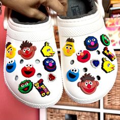 Super Adorable Plus Get A Pair Of Free Shoe Lights!! Sesame Street Croc Charm Bundle 18pcs Shoes Not Included Handmade Rhinestone Charms Ships Next Day! Stormi Birthday, Seaseme Street, Toddler Crocs, Baby Pokemon, Crocs Accessories, Avengers Logo, Crocs Jibbitz, Car Shoe, Beach Chair Umbrella