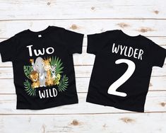 Welcome to JADEandPAIIGE! Below is a list of sizing and washing instructions for our products! PLEASE READ ALL SHOP ANNOUNCEMENTS PRIOR TO PLACING YOUR ORDER! WE CAN MATCH FAMILY SHIRTS TO ANY LISTING REACH OUT FOR LINKS! WE RESPOND ALMOST IMMEDIATELY SO PLEASE MAKE SURE YOUR ETSY NOTIFACTIONS ARE TURNED ON SO YOU DON'T MISS US! DO NOT wash within 14 days of delivery as ink is fresh!   We are open to custom orders and designs, so please send us a message!  OUR CURRENT turn around time is 1-5 bus Two Wild Birthday Party Boy, Two Wild Shirt, Two Wild Shirt Boy, 4 Ever Wild Birthday Boy Shirt, Zoo Birthday Party Shirts, Wild One Birthday Party Boys Tshirt, Safari Shirt, 2nd Birthday Shirt, Body Suit With Shorts