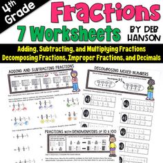 two worksheets with fraction numbers and fractions on the same page, which includes fraction