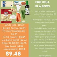 an egg roll in a bowl recipe with ingredients and instructions for it to be eaten