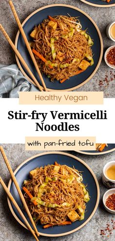 two plates filled with stir fry vermicelli noodles