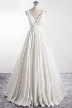 Affordable V-neck Satin White Wedding Dress Sleeveless Ruffles Bridal Gowns On Sale Wedding Dresses Different, Satin White Wedding Dress, Ruffle Bridal Gown, Wedding Dress Sleeveless, Timeless Wedding Dress, Open Back Wedding Dress, White Wedding Dress, Back Wedding Dress, Elegant Attire