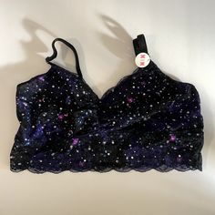 Victoria's Secret Pink Bralette Womens Medium Black Pink Galaxy Lace Bralet Bra Constellation / Galaxy Print With Embellishment Brand : Victoria's Secret Color : Black, Purple, Pink, Blue Size : Medium Condition : New With Tags Measurements : Available Upon Request Bra, Bralet, Bralette, Underwear, Lingerie, Loungewear, Layering, Casual, Lace, Constellation, Galaxy, Space, Embellished, Embellishment, Sparkle, A0403 Purple Fitted Bra With Adjustable Straps, Fitted Purple Bra With Adjustable Straps, Red Lace Bralette, Lace Bra Top, Vs Pink Bras, Cotton Candy Colors, Purple Galaxy, Pink Galaxy, Pink Lace Bralette