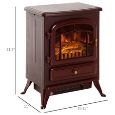 an electric stove with the door open and flames on it's sides, sitting in front of a white background